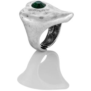 Кольцо L'attrice di base, бижутерный сплав, серебрение, кристалл, размер 18, зеленый, серебряный