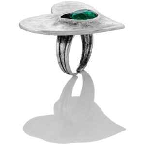 Кольцо L'attrice di base, бижутерный сплав, серебрение, кристалл, зеленый