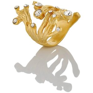 Кольцо L'attrice di base, бижутерный сплав, золочение, кристалл, размер 17, золотой