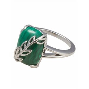 Кольцо Lotus Jewelry, бижутерный сплав, родирование, малахит, размер 17, зеленый