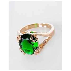 Кольцо Lotus Jewelry, бижутерный сплав, золочение, фианит, размер 17, зеленый