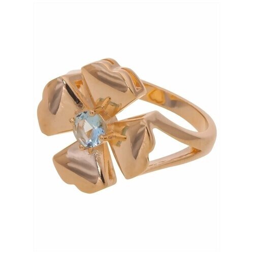 Кольцо Lotus Jewelry, бижутерный сплав, золочение, фианит, размер 18, голубой