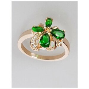 Кольцо Lotus Jewelry, бижутерный сплав, золочение, фианит, размер 18, зеленый