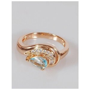 Кольцо Lotus Jewelry, бижутерный сплав, золочение, фианит, размер 19, голубой