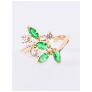 Кольцо Lotus Jewelry, бижутерный сплав, золочение, фианит, размер 20, зеленый, мультиколор