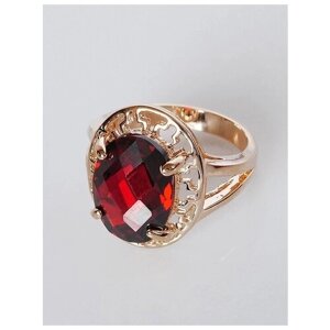 Кольцо Lotus Jewelry, бижутерный сплав, золочение, гранат, размер 17, красный