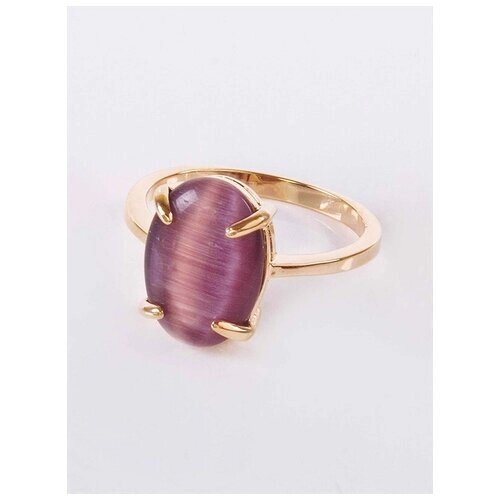 Кольцо Lotus Jewelry, бижутерный сплав, золочение, кошачий глаз, размер 19, фиолетовый