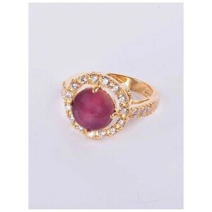 Кольцо Lotus Jewelry, бижутерный сплав, золочение, кошачий глаз, размер 19, фиолетовый