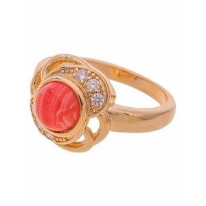 Кольцо Lotus Jewelry, бижутерный сплав, золочение, родохрозит, размер 17, розовый