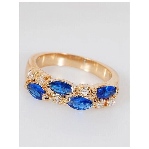 Кольцо Lotus Jewelry, бижутерный сплав, золочение, шпинель, размер 20, синий