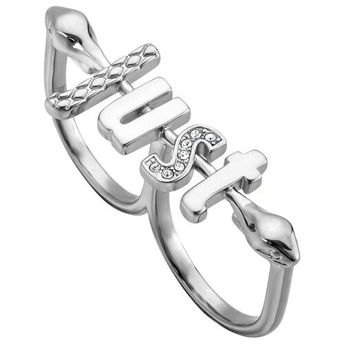 Кольцо на два пальца Just Cavalli, нержавеющая сталь, родирование, кристалл, размер 18, серебряный