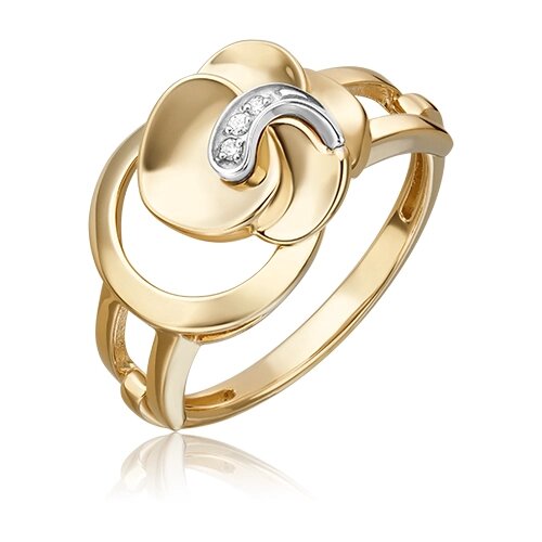 Кольцо PLATINA комбинированное золото, 585 проба, родирование, бриллиант, размер 16.5, серебряный, золотой