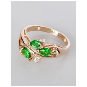 Кольцо помолвочное Lotus Jewelry, фианит, размер 19, зеленый