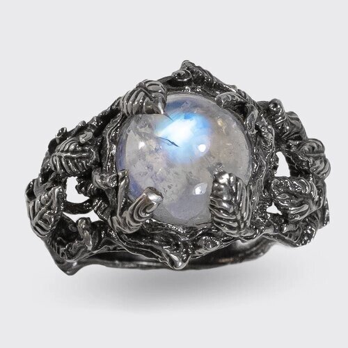 Кольцо помолвочное серебро, 925 проба, родирование, лунный камень, размер 17