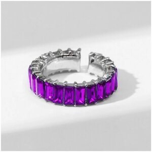 Кольцо Queen Fair, бижутерный сплав, акрил, разомкнутое, безразмерное, серебряный, фиолетовый