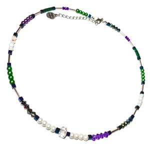 Колье Color pearls, кристаллы Swarovski, жемчуг Swarovski синтетический, гематит, длина 45 см, белый, синий