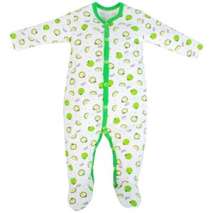 Комбинезон TREND детский, хлопок 100%на кнопках, закрытая стопа, размер 50-36(18), зеленый, белый