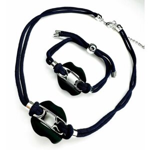 Комплект бижутерии: колье, браслет, размер колье/цепочки 40 см., синий, серебряный