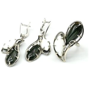 Комплект бижутерии Радуга Камня: кольцо, серьги, кахолонг, кристалл, размер кольца 18, мультиколор