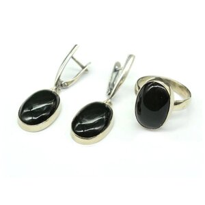 Комплект бижутерии Радуга Камня: кольцо, серьги, обсидиан, размер кольца 18, черный, коричневый