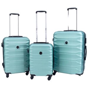 Комплект чемоданов Bags-art, 3 шт., поликарбонат, ABS-пластик, водонепроницаемый, жесткое дно, 91 л, размер L, зеленый, белый
