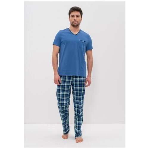 Комплект CLEO, брюки, футболка, карманы, размер 56, голубой