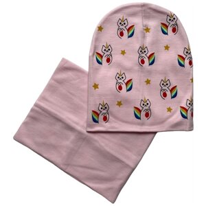Комплект двуслойная шапка + снуд демисезонная для девочки (бирюзовая), размер 52-58