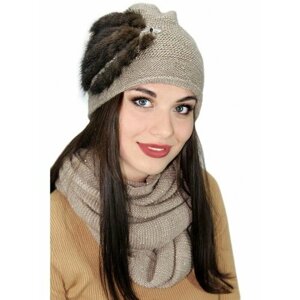 Комплект Lemmex Комплект "Адельмия" шапка+шарф, размер 55-56, бежевый