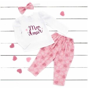 Комплект одежды АЛИСА для девочек, кофта и брюки и повязка, нарядный стиль, размер 86, белый, розовый