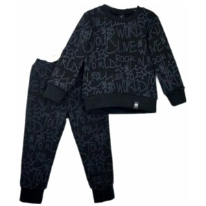 Комплект одежды детский, свитшот и брюки, повседневный стиль, размер 86, черный