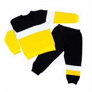 Комплект одежды детский, свитшот и брюки, спортивный стиль, размер 92-52, черный, желтый