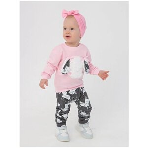 Комплект одежды для девочек, брюки и лонгслив, повседневный стиль, размер 68, розовый