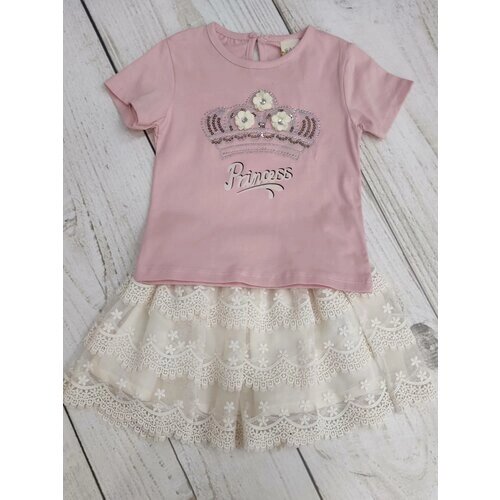 Комплект одежды для девочек, юбка и футболка, размер 86, розовый