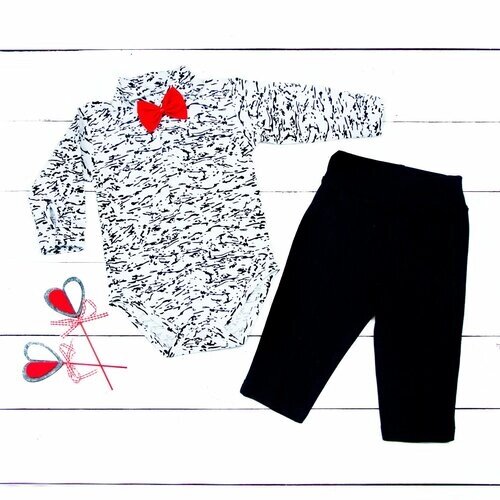 Комплект одежды для мальчиков, бабочка и боди и брюки, нарядный стиль, размер 80-48, белый