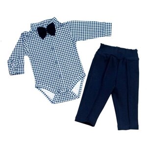 Комплект одежды для мальчиков, боди и брюки и бабочка, нарядный стиль, размер 80-48, синий