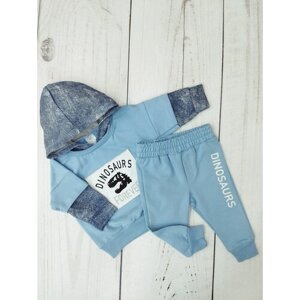 Комплект одежды для мальчиков, лонгслив и брюки, повседневный стиль, капюшон, пояс на резинке, размер 68, голубой