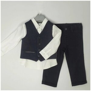 Комплект одежды для мальчиков, жилет и рубашка и бабочка и брюки, нарядный стиль, размер 92, синий