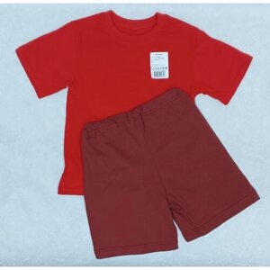Комплект одежды , футболка и шорты, повседневный стиль, размер 56, красный, коричневый