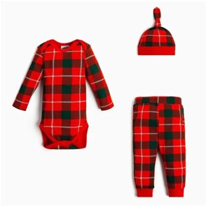 Комплект одежды Крошка Я детский, брюки и шапка и боди, повседневный стиль, манжеты, размер 86, красный