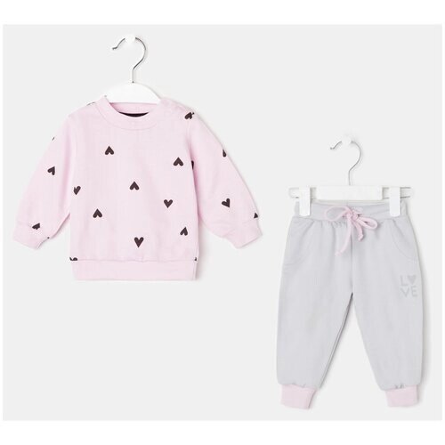 Комплект одежды Крошка Я для девочек, джемпер и бриджи и брюки, нарядный стиль, пояс на резинке, размер 68-74, розовый, серый