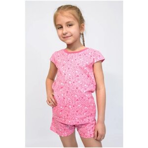 Комплект одежды Lokki для девочек, шорты и футболка, повседневный стиль, пояс на резинке, размер 92, розовый