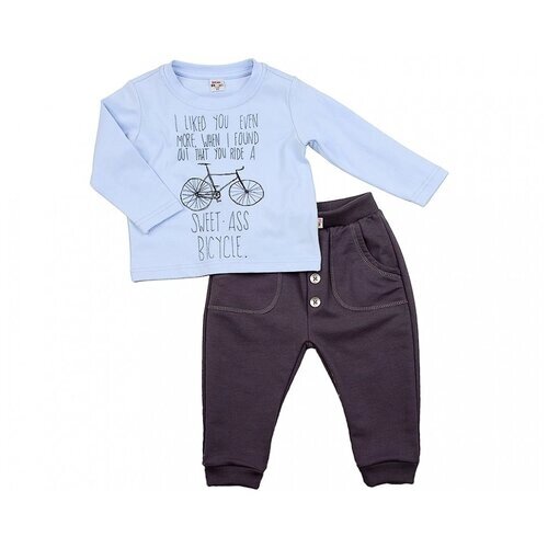 Комплект одежды Mini Maxi для девочек, лонгслив и брюки, карманы, пояс на резинке, размер 80, голубой, серый