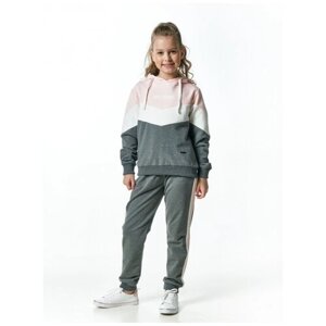 Комплект одежды Mini Maxi, толстовка и брюки, повседневный стиль, размер 134, серый, розовый