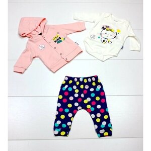 Комплект одежды Miniworld детский, боди и толстовка и брюки, нарядный стиль, размер 68/74, розовый