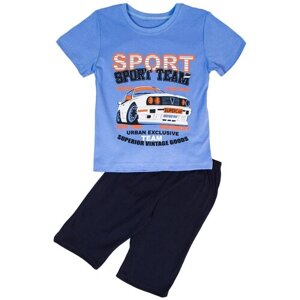 Комплект одежды РиД - Родители и Дети, футболка и шорты, повседневный стиль, размер 98-104, синий