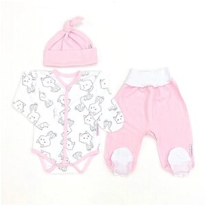 Комплект одежды СуперМаМкет детский, боди и ползунки и шапка и брюки, нарядный стиль, подарочная упаковка, застежка под подгузник, размер 56-62, розовый, белый