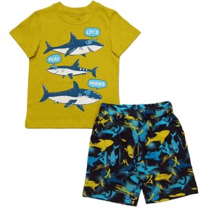 Комплект одежды Светлячок-С для мальчиков, шорты и футболка, повседневный стиль, карманы, размер 80-86, синий, горчичный