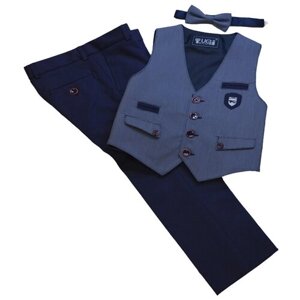 Комплект одежды TUGI для мальчиков, брюки и жилет и бабочка, нарядный стиль, карманы, размер 80, синий