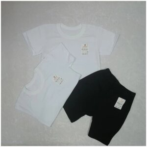 Комплект одежды Улыбасики детский, футболка и шорты, спортивный стиль, размер 30, белый, черный