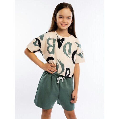 Комплект одежды YOULALA, футболка и шорты, повседневный стиль, размер 36 (140-146), бежевый, зеленый